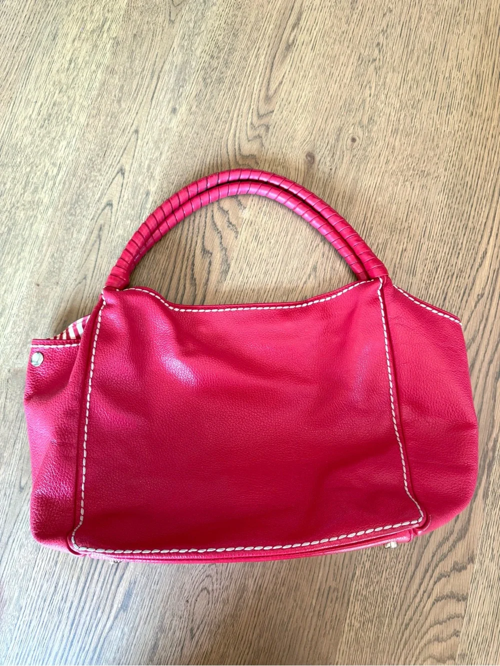 Plinio Visona Red Pebbled Leather Slouchy Hobo Shoulder Bag OS